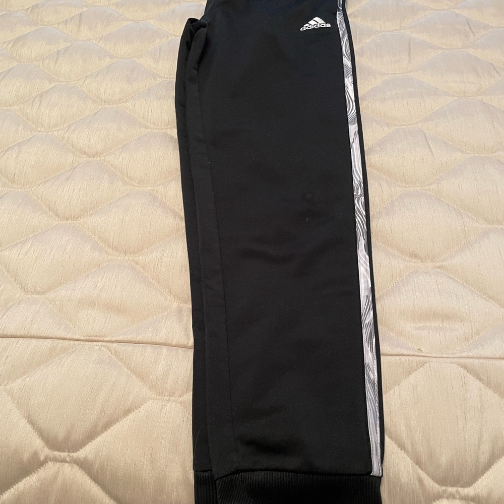 Adidas Kids Black Joggers with Pattern Down Leg